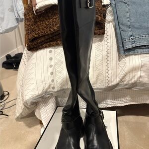 Stuart Weitzam Black over the knee Leather lug sole Boots